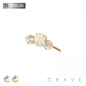 IMPLANT GRADE TITANIUM THREADLESS PUSH IN OPAL WITH TWO ROUND CZ TOP PART